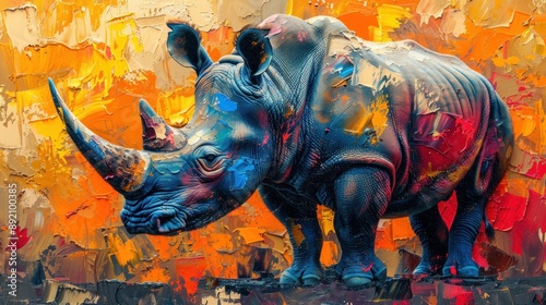 Vibrant Rhino Artwork on Colorful Background photo