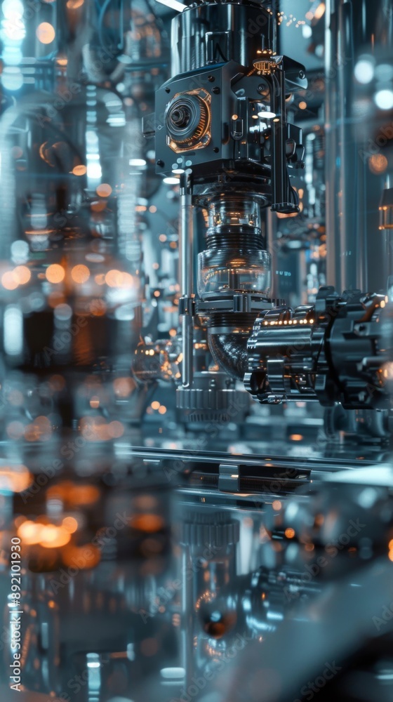 Fototapeta premium Industrial 4.0 Integration: Seamless Digital Interconnection of Mechanical Equipment and Smart Interfaces for Advanced Automation