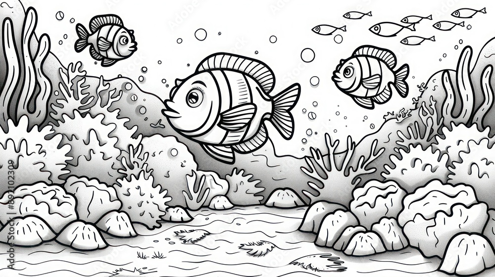 Fototapeta premium Underwater Adventure Coloring Book for Kids: Marine Life Background