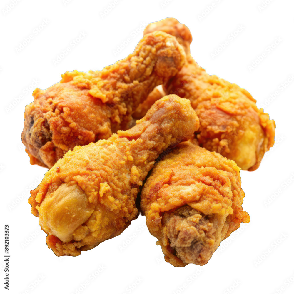 Golden brown fried chicken drumsticks isolated on transparent background Golden brown fried chicken drumsticks isolated on transparent background