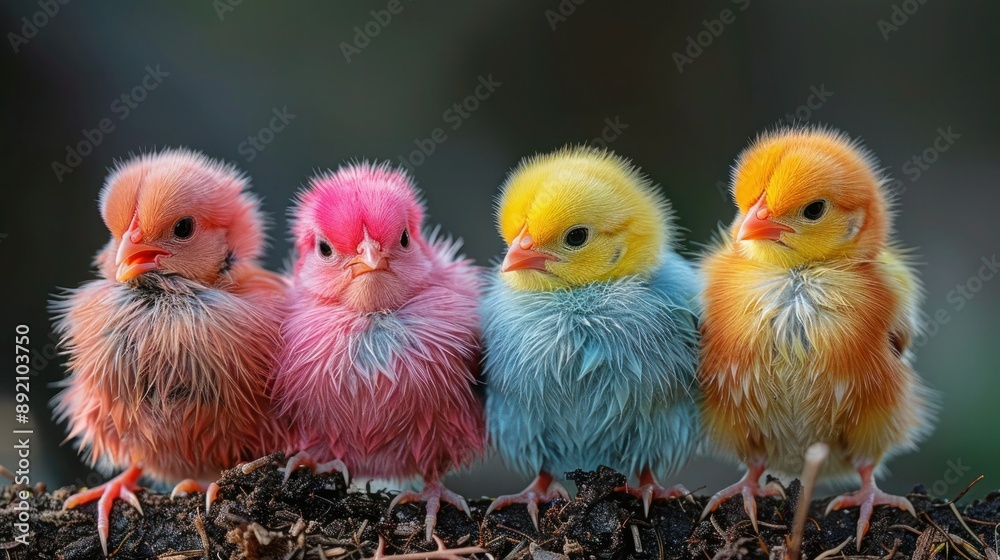 Fototapeta premium Active Quartet of Colorful Chicks