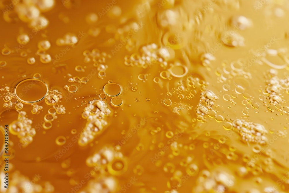 The image is of a yellow liquid with bubbles floating on top