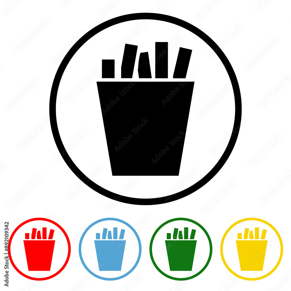 French Fries icon vector illustration design element with four color variations. French Fries icon Isolated on White Background. Single layer. Elements for design. French Fries Icon flat design. French Fries icon vector illustration design element with four color variations. French Fries icon Isolated on White Background. Single layer. Elements for design. French Fries Icon flat design.