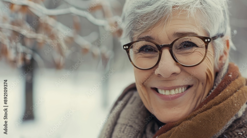 Joyful senior woman with warm smile close up background is clear and clean Joyful senior woman with warm smile close up background is clear and clean