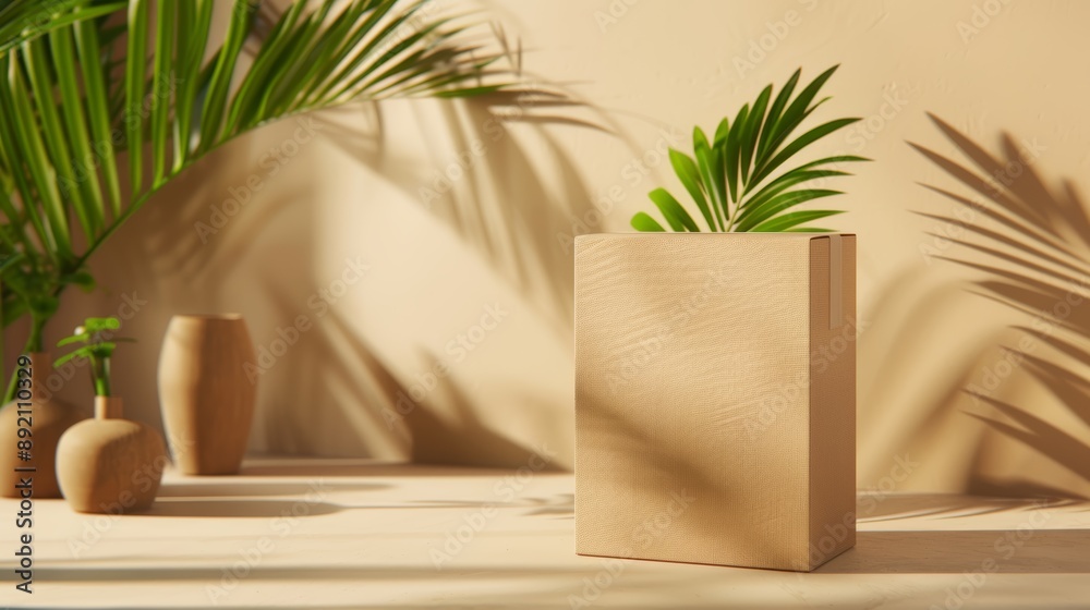 Minimalist Cardboard Box with Green Plants Minimalist Cardboard Box with Green Plants