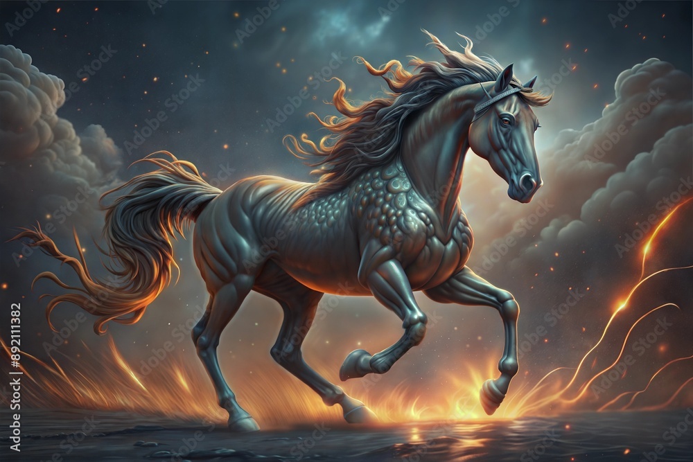 digital painting of horse with flame