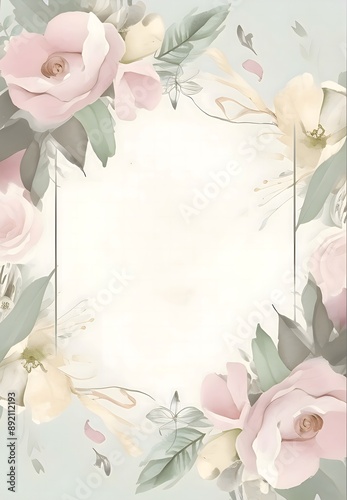 Soft Floral Frame with Empty Space. Blank space for text, and copy-paste. The Template is ready to use. This design is suitable for greeting and invitation cards.