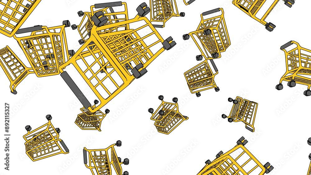 Toon yellow shopping carts on white background.
Loopable abstract animation for background.
