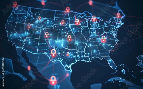 Cybersecurity Highway: A Resilient United States Map Illustrating Fortified Digital Communication Channels and Network Resilience