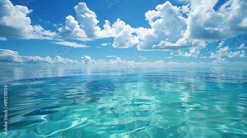 Serene turquoise waters reflecting a cloudless sky.
