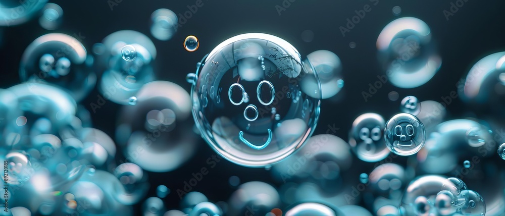 Bubbles forming ghostly faces on a dark background, Halloween Bubbles forming ghostly faces on a dark background, Halloween