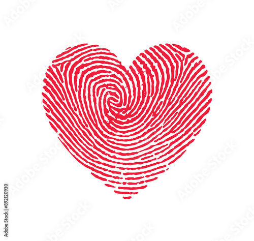 romantic red pink fingerprint in love heart shape transparent background