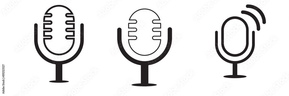 Microphone Icons set. variant microphone icon. Karaoke mic. Podcast microphone. web and mobile icons. vector illustration. Microphone Icons set. variant microphone icon. Karaoke mic. Podcast microphone. web and mobile icons. vector illustration.