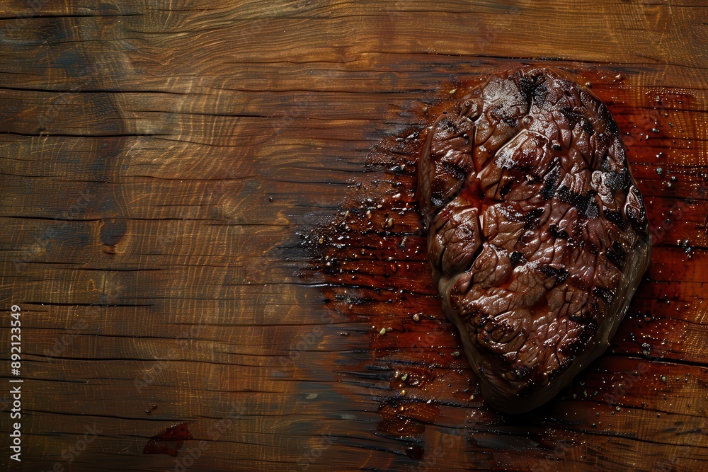 A piece of meat is sitting on a wooden cutting board A piece of meat is sitting on a wooden cutting board