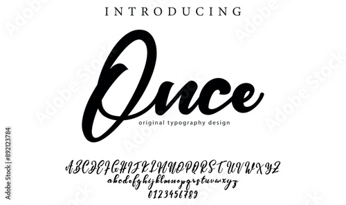 Once Font Stylish brush painted an uppercase vector letters, alphabet, typeface