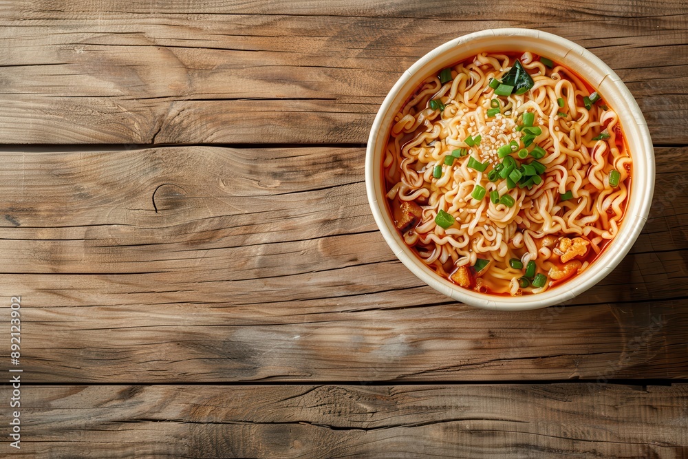 bowl of ramen noodles sits on a wooden table bowl of ramen noodles sits on a wooden table