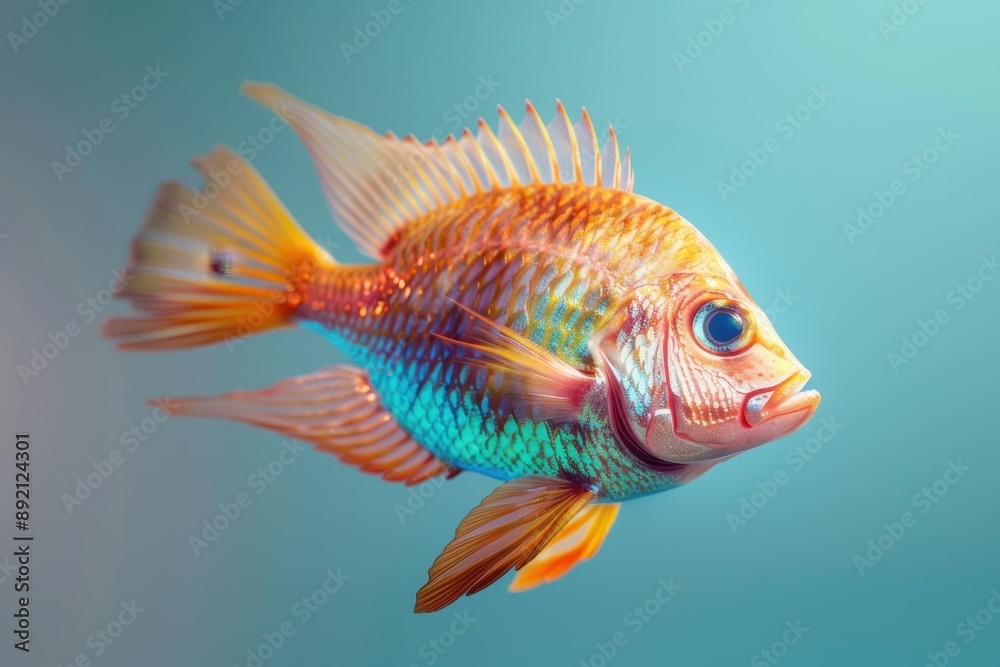 Fototapeta premium A fish with a pinkish hue is swimming in a blue ocean