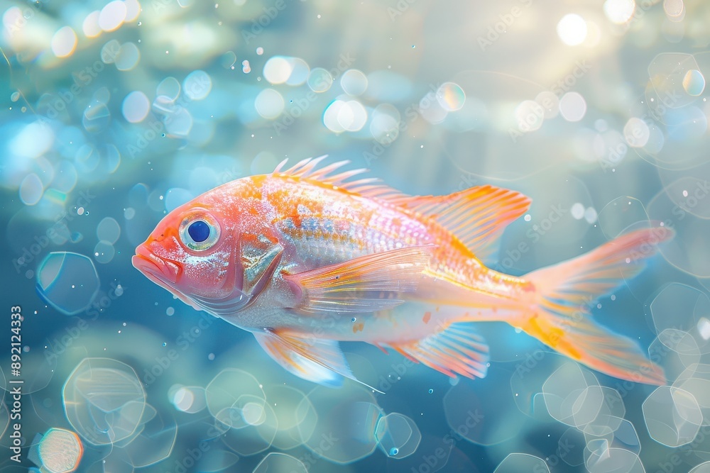 A fish with a pinkish hue is swimming in a blue ocean