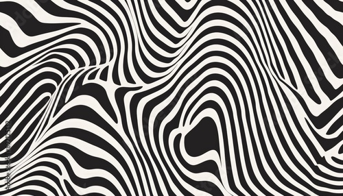 Abstract Black and white Geometric Waves Pattern with Vector Optical Illusion, Water Ripple and Swirl Texture Background