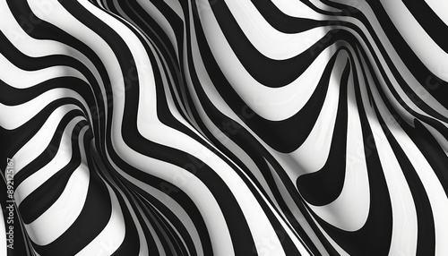 Abstract Black and white Geometric Waves Pattern with Vector Optical Illusion, Water Ripple and Swirl Texture Background