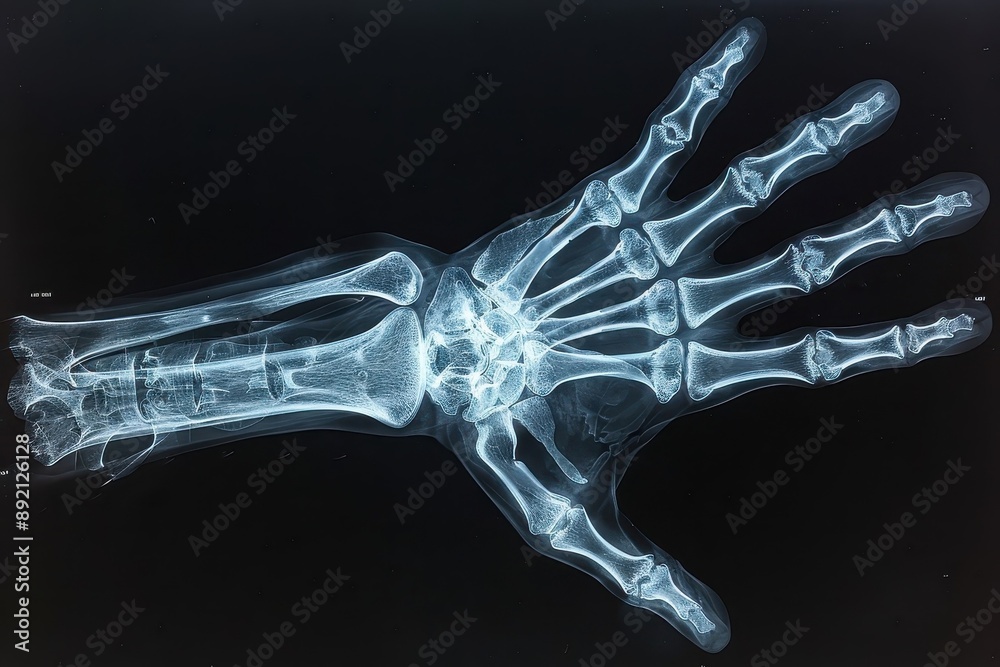 Naklejka premium X-ray of a hand making a peace sign symbolizes hope and healing.