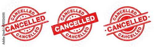 Cancelled Stamp Badge in Rubber Grunge Style for Event Cancelled or Postpone or Cancelled Sign and Cancel Icon in SVG Vector files