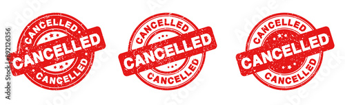 Cancelled Stamp Badge in Rubber Grunge Style for Event Cancelled or Postpone or Cancelled Sign and Cancel Icon in SVG Vector files