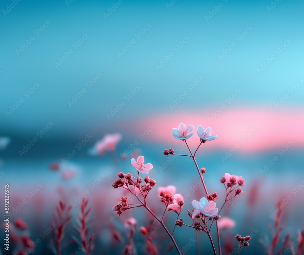 Delicate Blossoms on Gradient Blue and Pink Background with Serene Nature Aesthetic Delicate Blossoms on Gradient Blue and Pink Background with Serene Nature Aesthetic