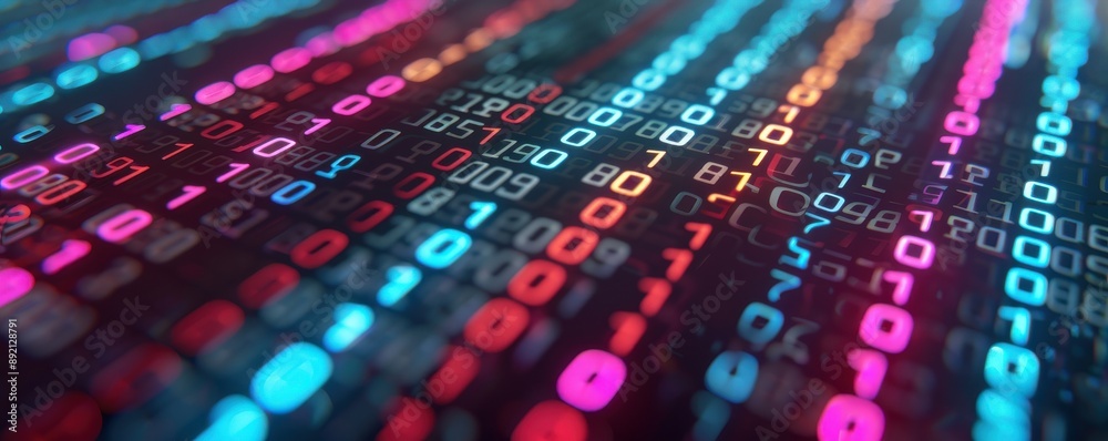custom made wallpaper toronto digitalColorful Abstract Binary Code Display with Glowing Numbers.