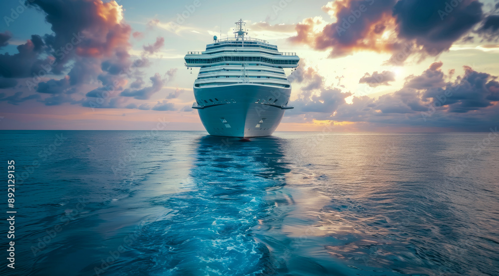 Fototapeta premium Cruise docked near scenic ocean beach landscape on a cruise vacation