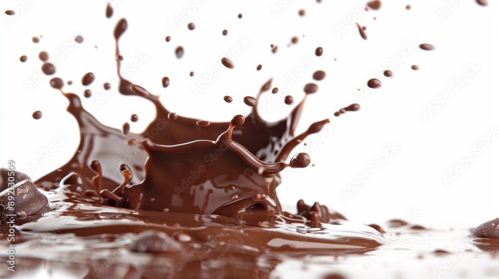 Fototapeta premium Chocolate Splash with Place for Your Object on White Background 