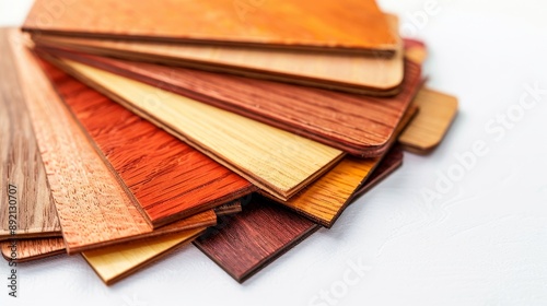 Color guide for wood samples isolated on a white background, perfect for close-up photography.  photo