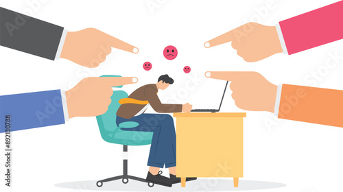 Man with delusions and depression. People are depressed or angry from social media. man with incoming bullying message in chat. Cyber bully. Flat abstract metaphor cartoon vector concept design.
