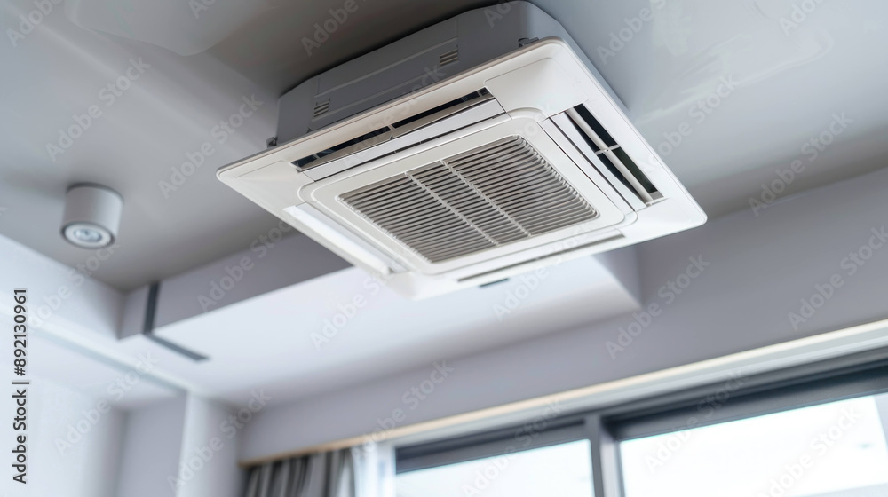 Modern Comfort: Ceiling-Mounted Cassette Air Conditioner in Minimalist Studio Apartment Modern Comfort: Ceiling-Mounted Cassette Air Conditioner in Minimalist Studio Apartment