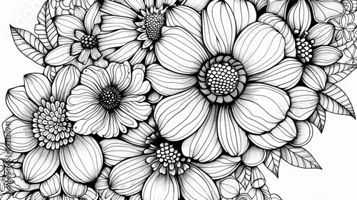 Coloring Therapy for All Ages: Vector Design for Creativity with Flowers 