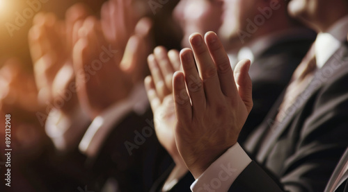 Ovation concept for the success and achievement. Group of people clapping on a business conference