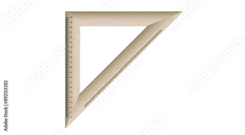 Wooden Triangle Geometric Object Isolated On White Background, School Ruler Vector Illustration.	
