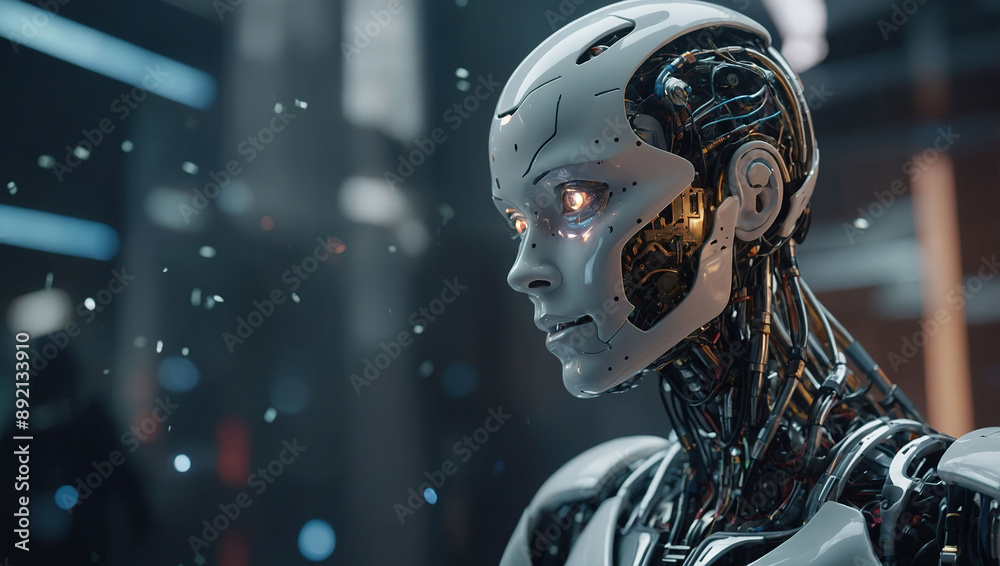 Humanoid AI robot, abstract interface, complex technological elements, high-tech Humanoid AI robot, abstract interface, complex technological elements, high-tech