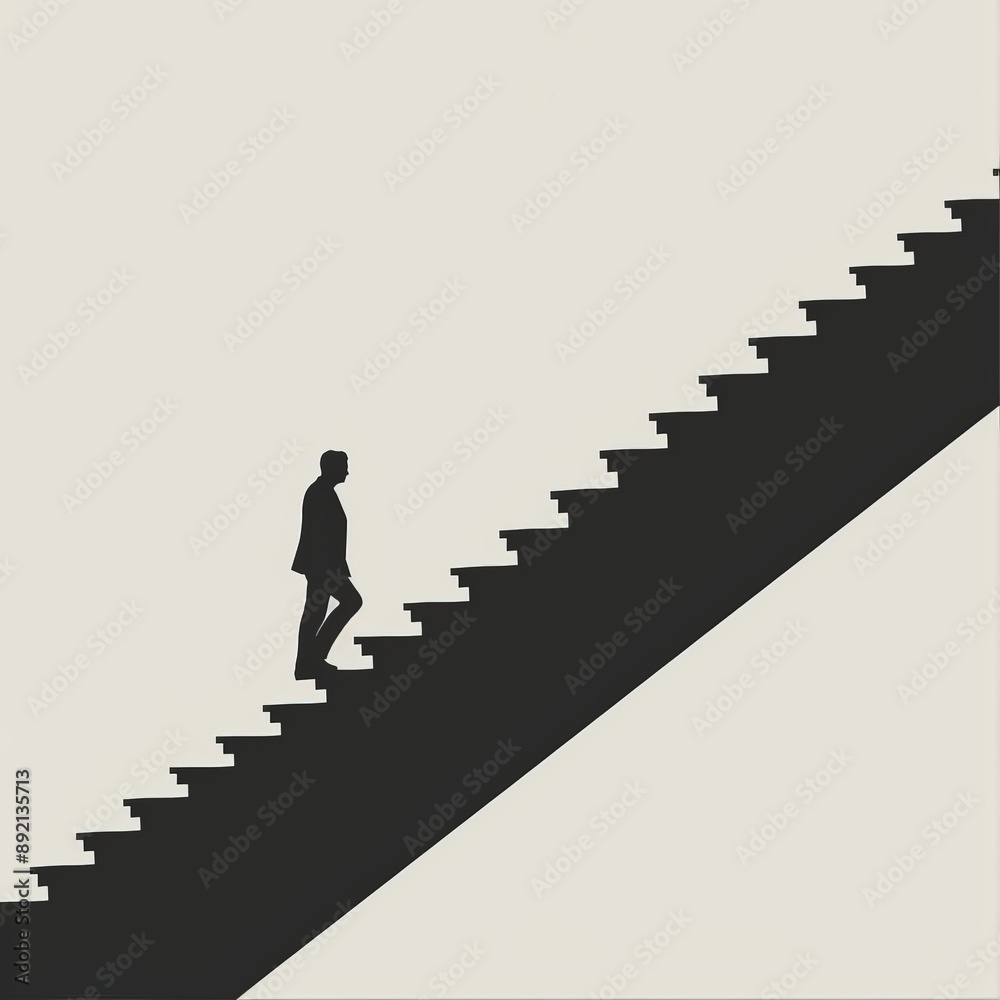man walking the stairs - minimalist art in black and grey