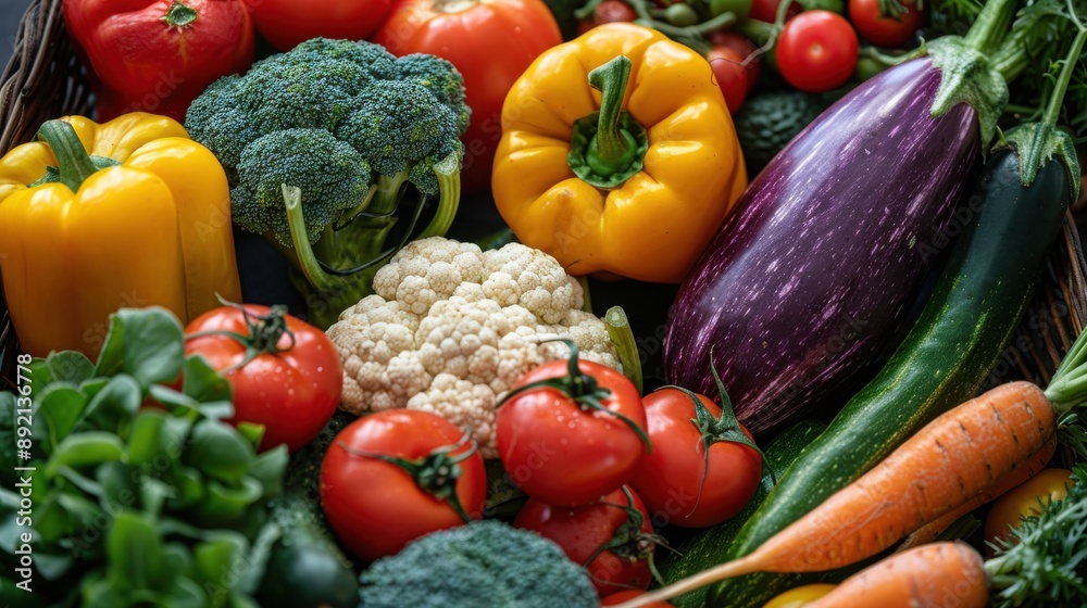 Close-up of organic vegetables freshly picked from the farm, colorful assortment, copy space, perfect for healthy eating and organic produce content. Close-up of organic vegetables freshly picked from the farm, colorful assortment, copy space, perfect for healthy eating and organic produce content.