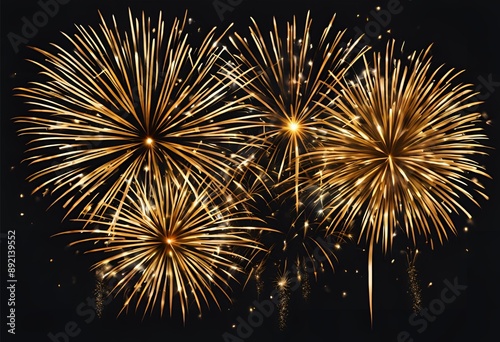 Colorful gold fireworks backgrounds, hyperrealistic and highly detailed, isolated on a white background, perfect for outdoor celebrations, events, and festive displays in vibrant settings