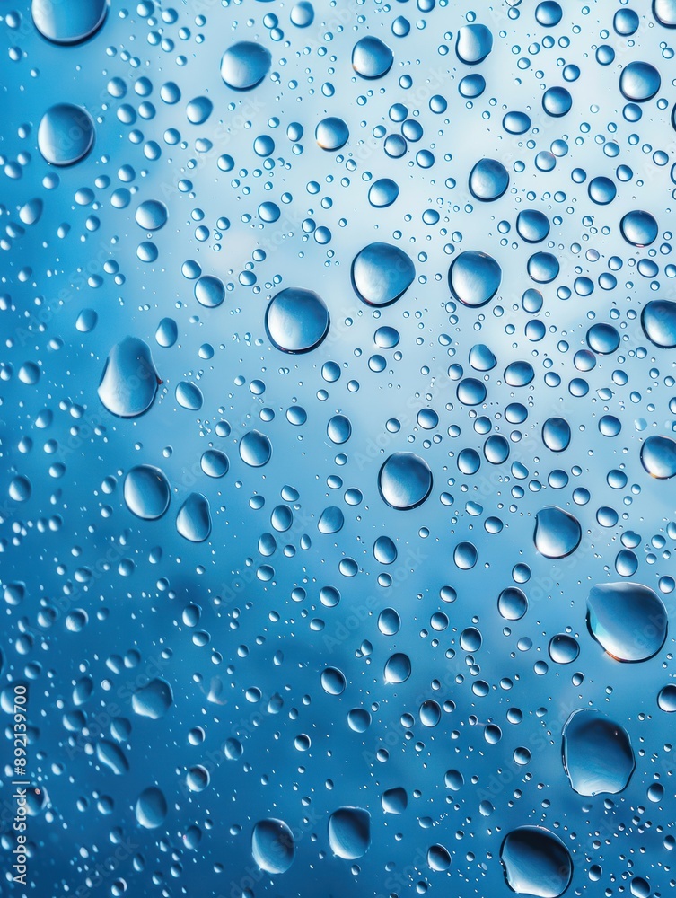 Water drops or oil bubbles on blue background. Droplets panorama picture. Water drops or oil bubbles on blue background. Droplets panorama picture.
