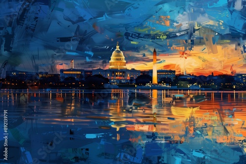 Washington DC White House Monument Oil Palette Knife Painting Generative Illustration Home Decoration