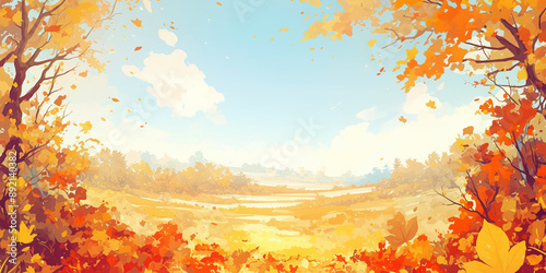 紅葉が美しい秋景色のイラスト　Generative AI