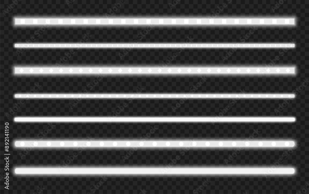 Fototapeta premium White neon LED lamp. Fluorescent strip lighting, line of light.
