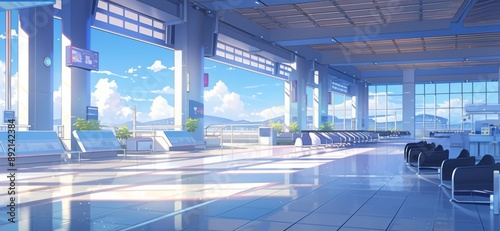 Expansive airports landscape in anime style.
