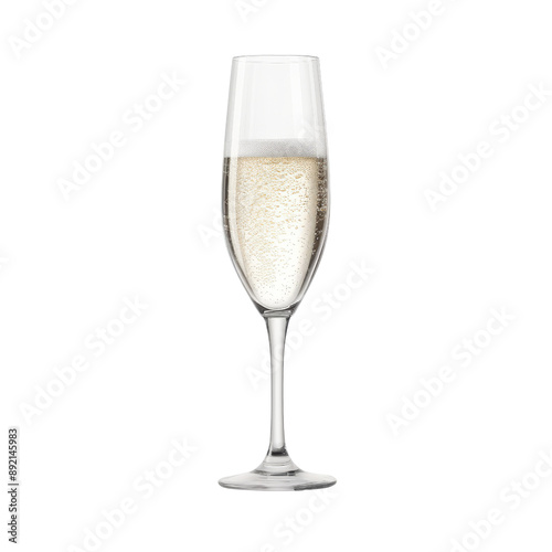 Isolated Transparent Champagne Glass Filled with Sparkling Beverage.