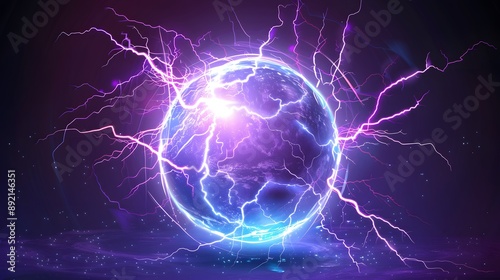 Powerful electrical discharge, lightning strike impact place realistic vector on transparent background. Ball lightning, magical effect design element. Electric energy flash sphere, pain nerve impulse