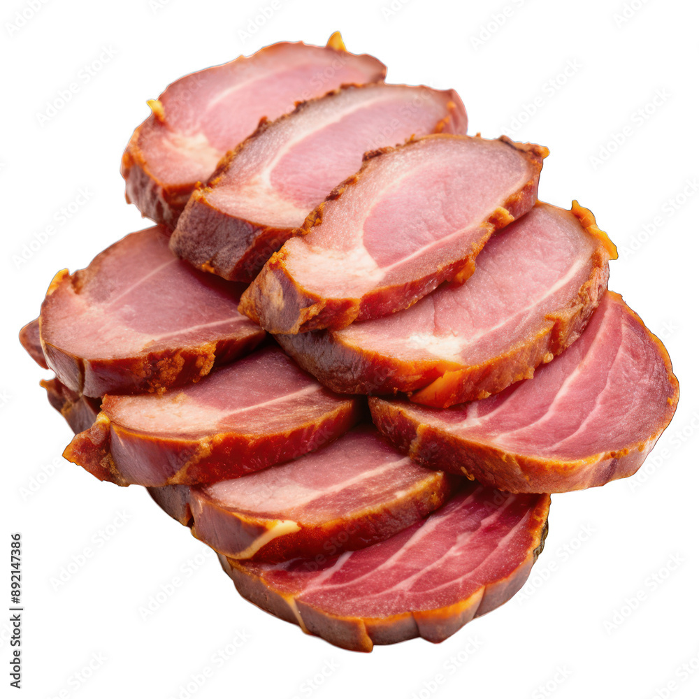 Smoked meat slices isolated on transparent background Smoked meat slices isolated on transparent background