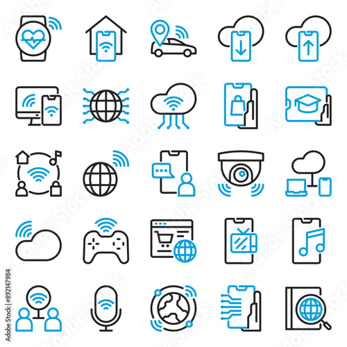 Internet of Things icon set in line color style